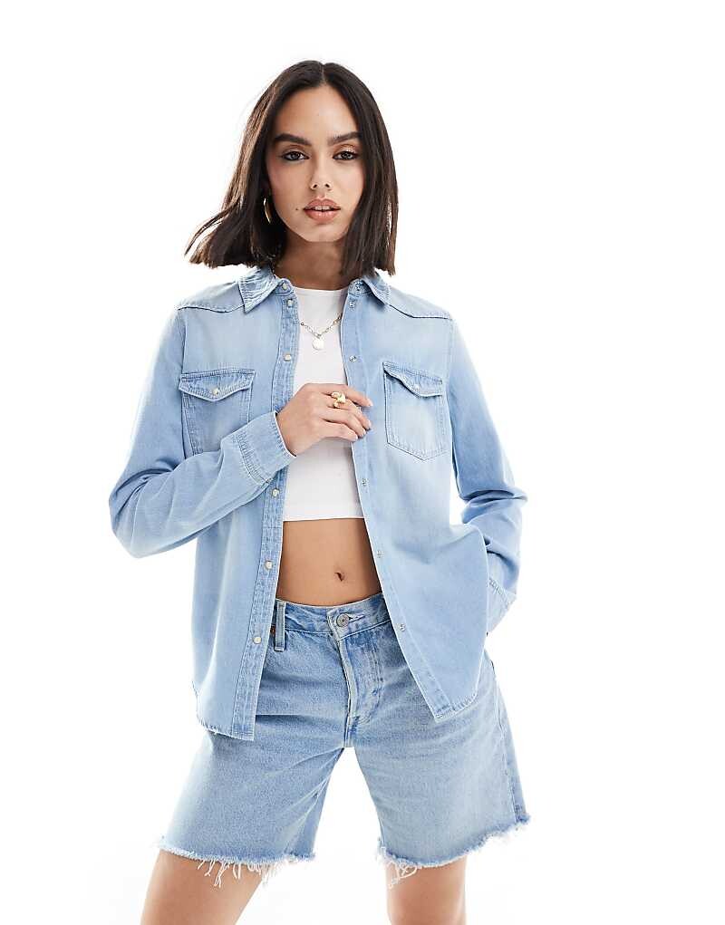 

Vero Moda – Голубая джинсовая рубашка с карманами
