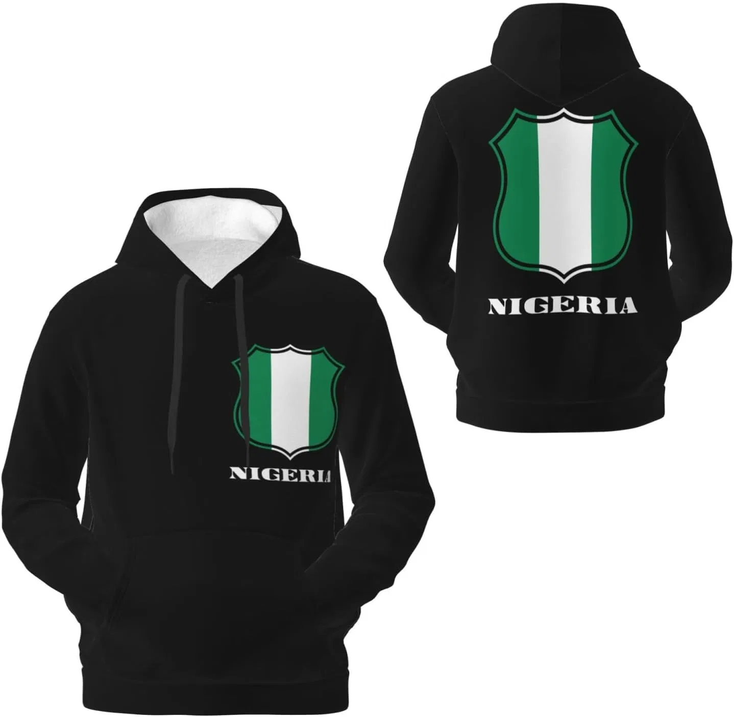 Мужская флисовая толстовка с капюшоном Nigeria Nigerian Vintage Emblem и карманом Generic, черный — фото 4