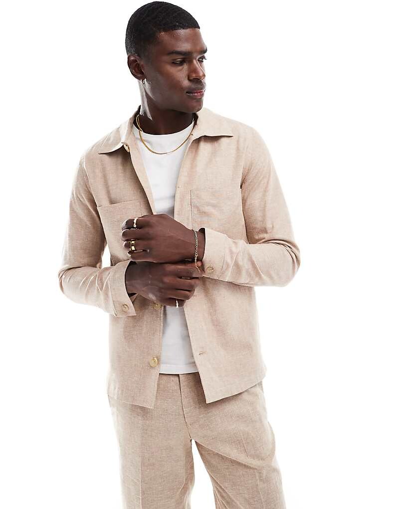 

Бежевый повседневный пиджак из микса льна Jack & Jones Premium