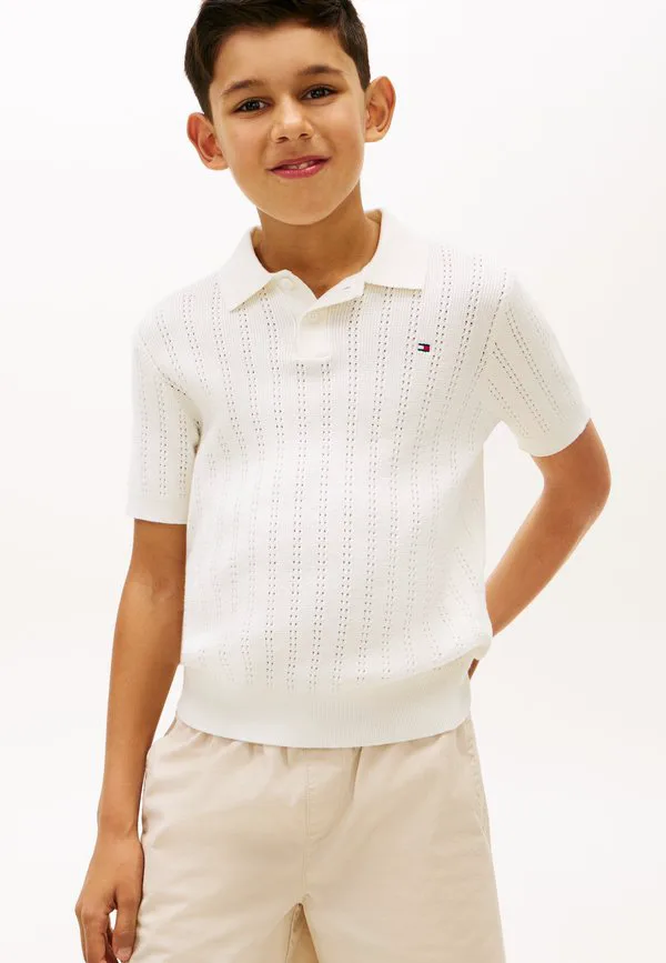 Рубашка-Поло стандартного кроя из ажурной вязки Tommy Hilfiger, Ivory Silk