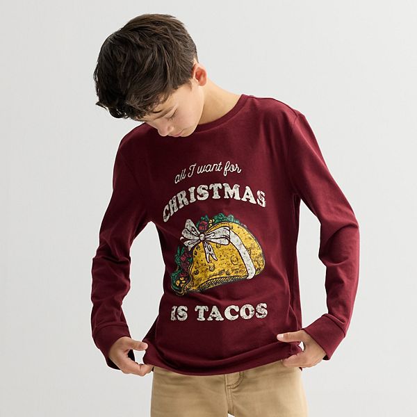 

Футболка с длинным рукавом и принтом для мальчиков 8-20 лет Sonoma Goods For Life, Burgandy Taco