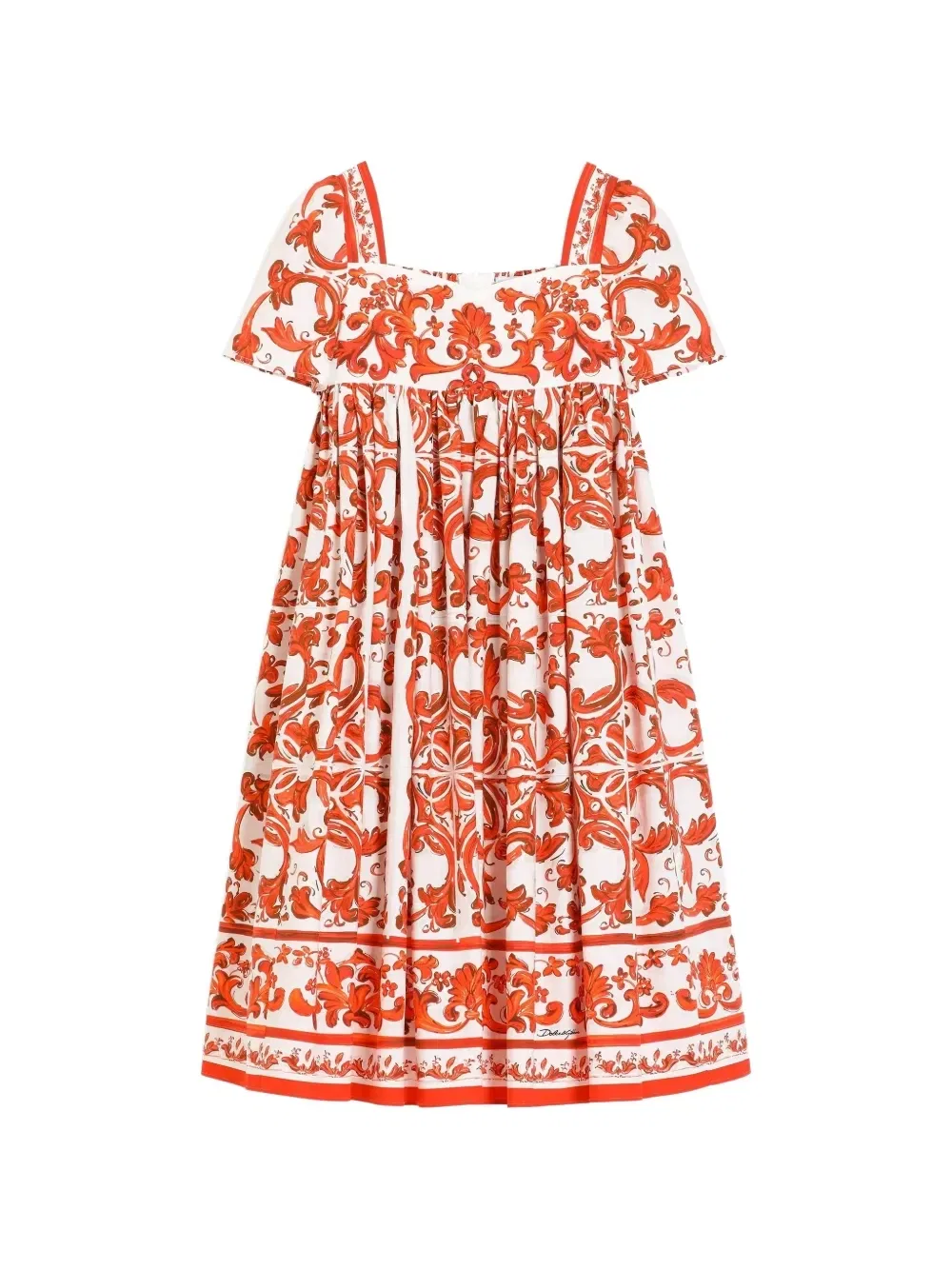 Платье из поплина с принтом "Майолика" Dolce & Gabbana Kids, белый