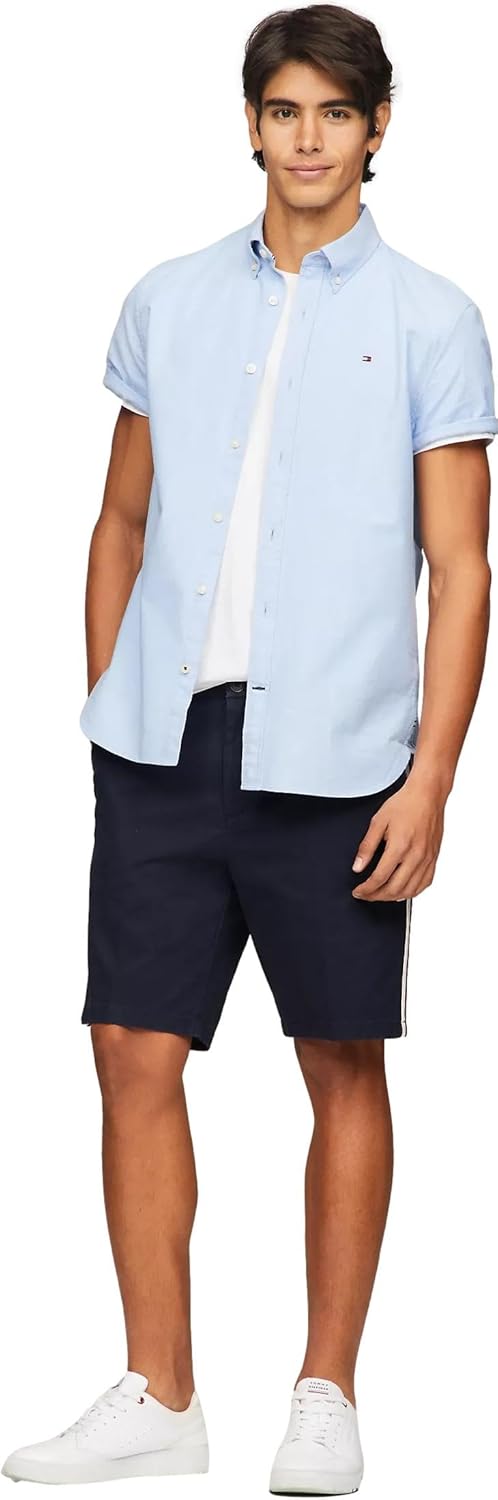 Мужская рубашка-оксфорд с коротким рукавом, классического кроя, Tommy Hilfiger, коллекция 2024, размер S, белый, Provence Blue — фото 2