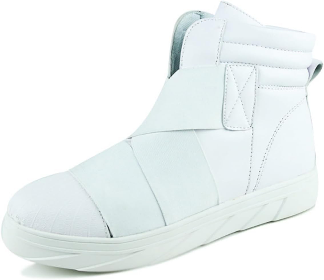 

Мужские высокие модные кроссовки из кожи и эластичной ткани, с круглым носком, на шнуровке, удобные, легкие, с нескользящей подошвой, повседневные кроссовки для ходьбы, езды на мотоцикле, занятий в спортзале и повседневной носки Yrzhgdl, белый