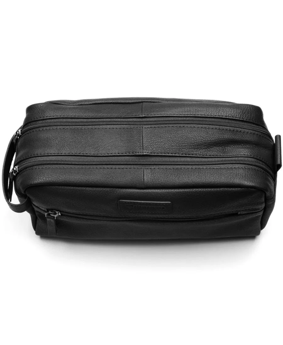 Косметичка AlpineSwiss Sedona из натуральной кожи, набор для бритья, дорожный футляр Alpine Swiss, черный — фото 2