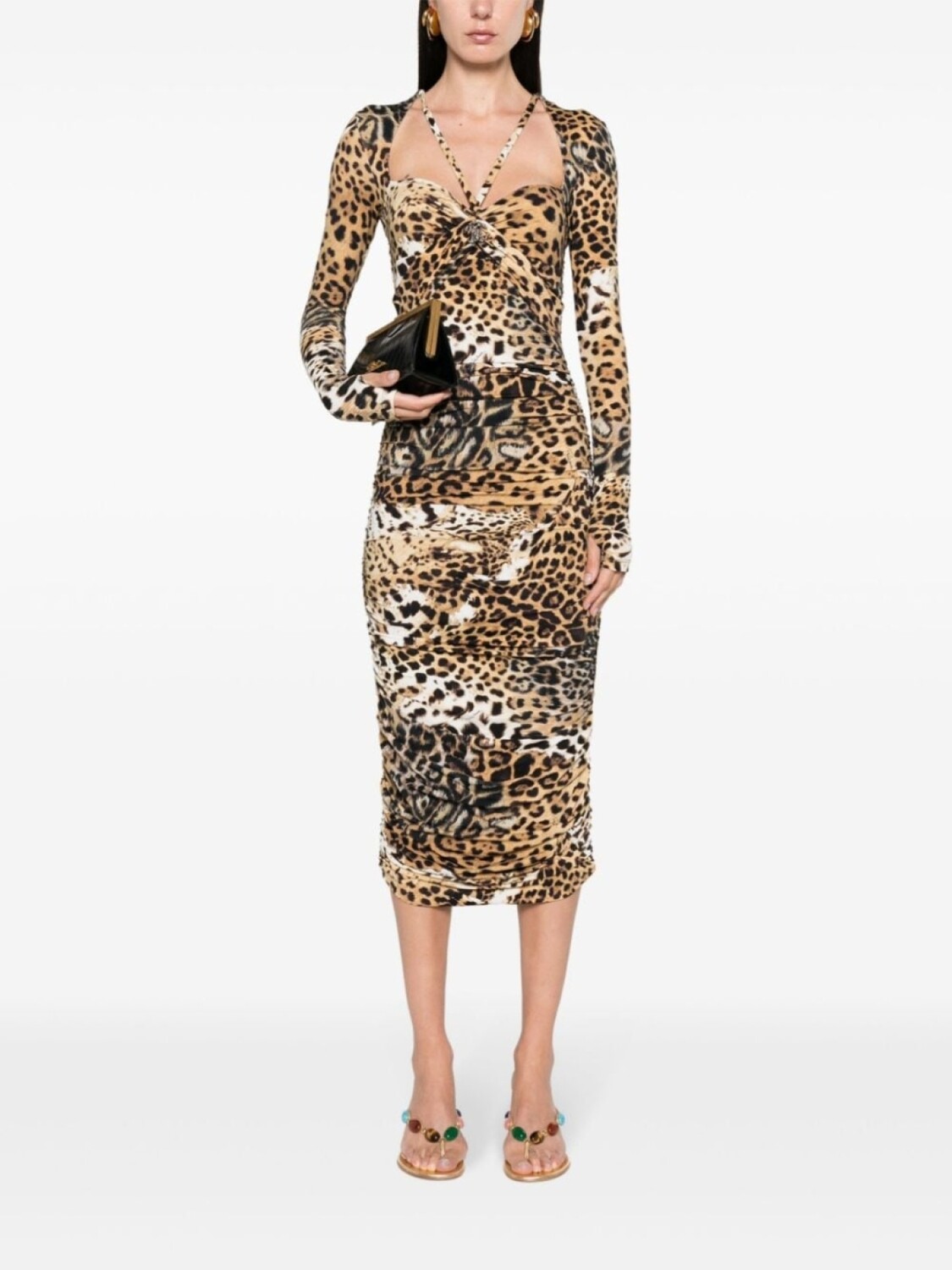 Платье с принтом Jaguar Skin и сборками Roberto Cavalli, бежевый — фото 2