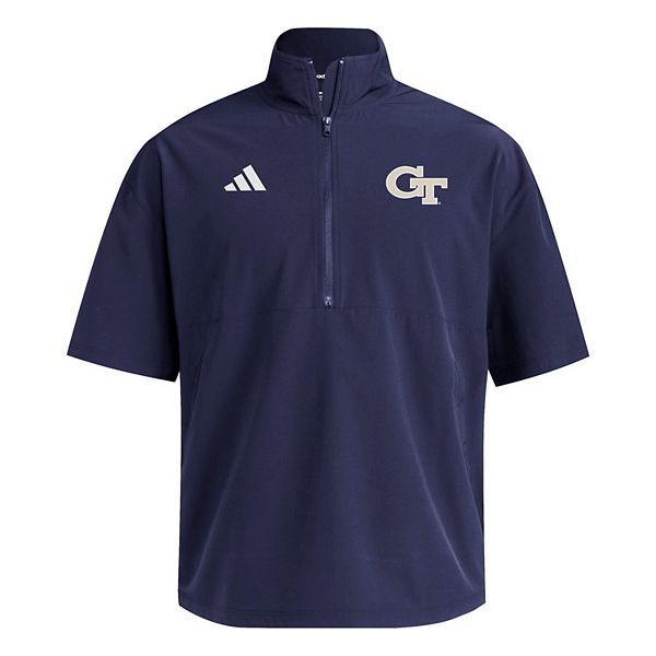 Мужская синяя толстовка Georgia Tech Yellow Jackets с коротким рукавом и молнией на четверть Adidas — фото 3