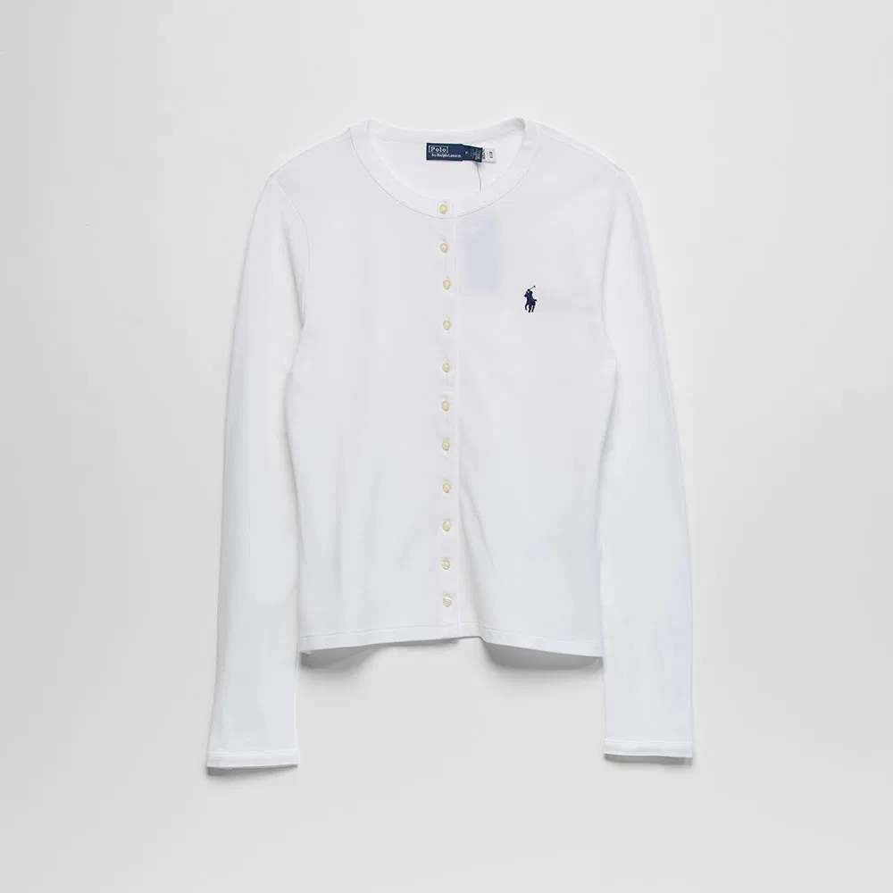 Женский кардиган с длинным рукавом из эластичной сетки белого цвета от Polo Ralph Lauren