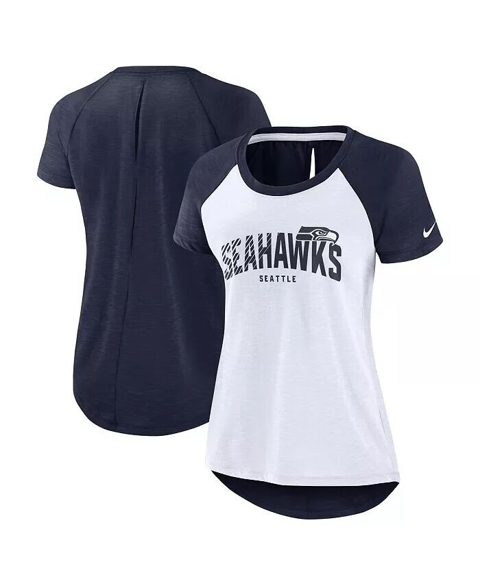 

Женская белая легкая модная футболка Heather Scarlet Seattle Seahawks с разрезом сзади Nike, белый