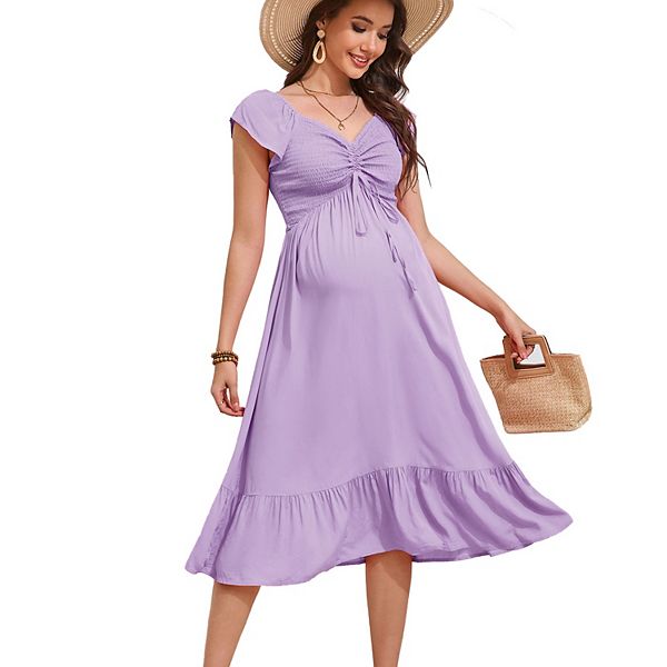 

Летнее платье макси с коротким рукавом и вырезом sweetheart для беременных Clearflower, Purple