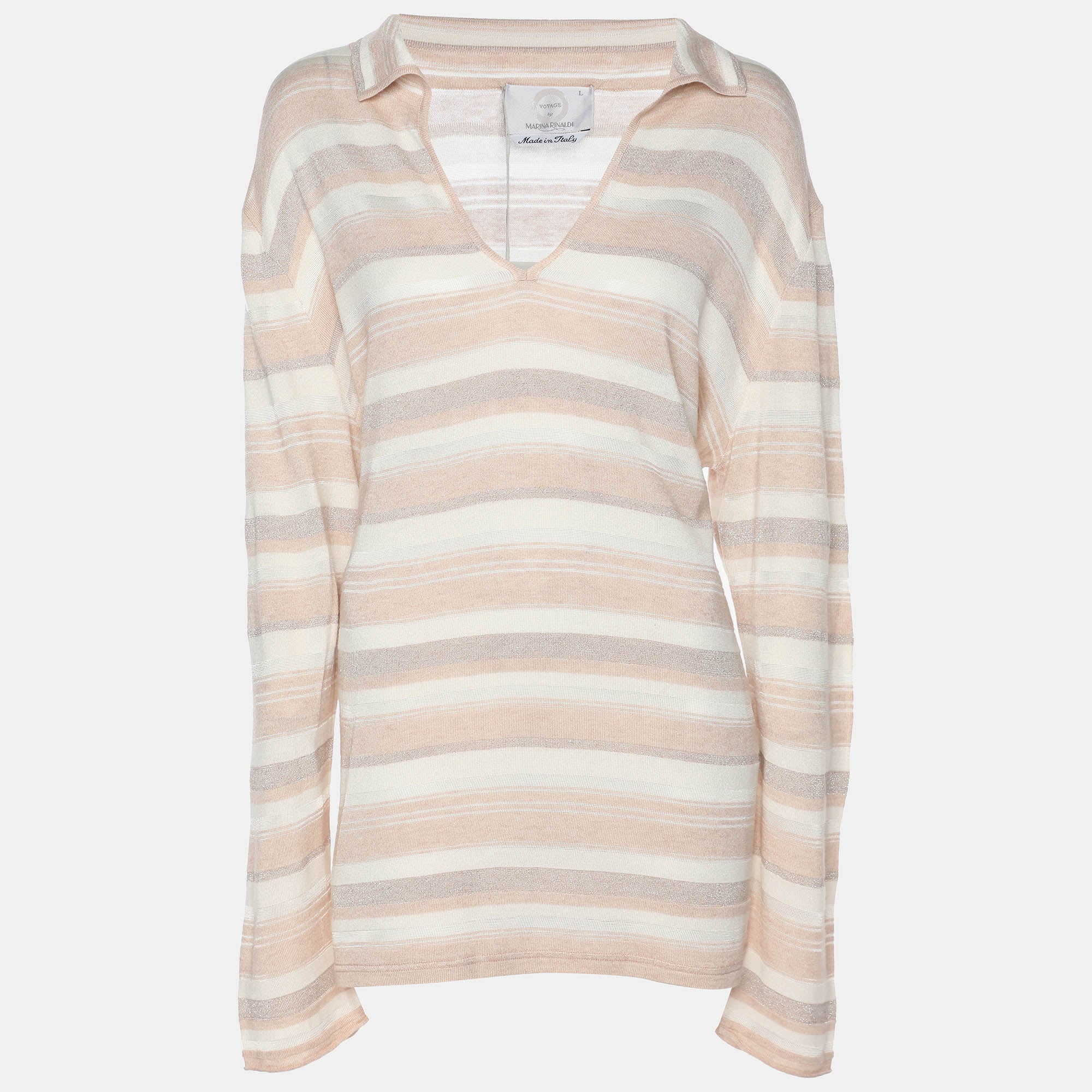 

Свитшот Voyage By Marina Rinaldi из эластичного трикотажа в персиково-металлическую полоску