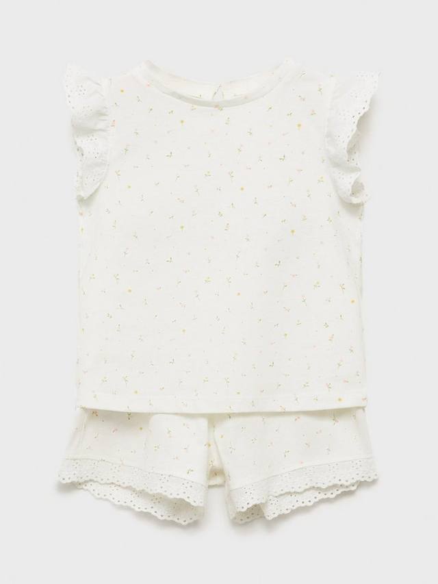 Детский хлопковый пижамный комплект с цветочным принтом Mango, Natural White — фото 2