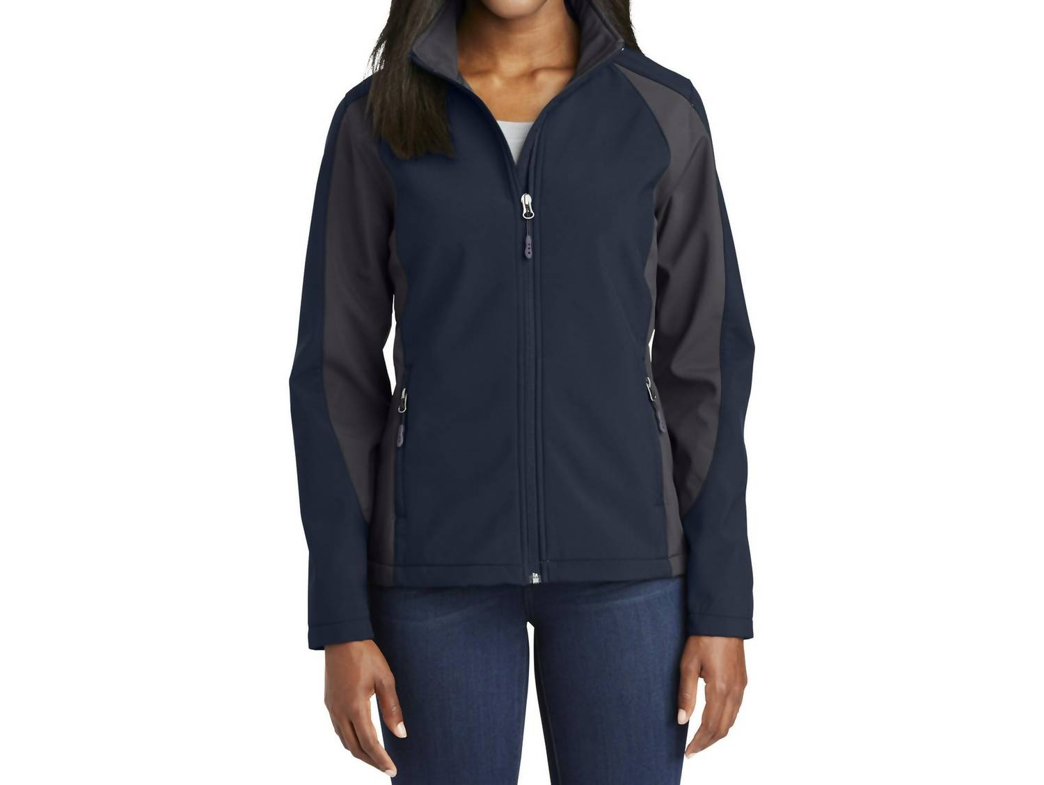 

Двухцветная куртка из софтшелла в темно-синем и сером цвете Sport-Tek