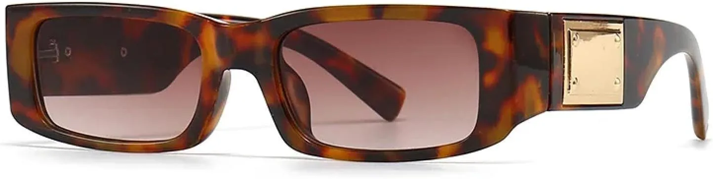 

Роскошные солнцезащитные очки в тонкой прямоугольной оправе для женщин и мужчин. Модные, в стиле панк, классические, винтажные, металлические TYUVIVO, Leopard Tea