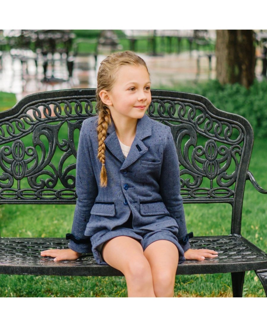 Короткое флисовое платье с манжетами для девочек постарше Hope & Henry, Navy herringbone fleece — фото 4