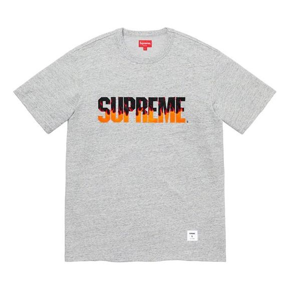 

Футболка fw19 week 1 flame s/s top logo short sleeve gray Supreme, серый