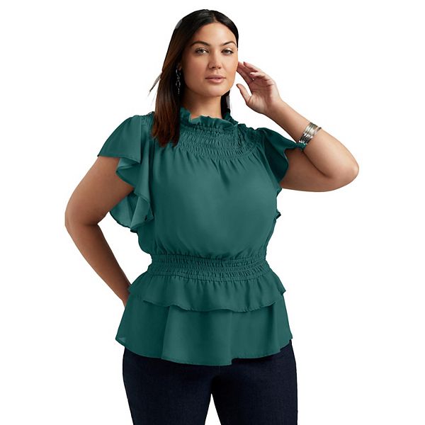 

Блузка June + Vie с воротником-стойкой и рюшами June & Vie, Bayberry