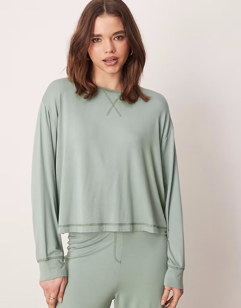 

Супермягкий пижамный топ свободного кроя с длинными рукавами ASOS DESIGN зеленого цвета, сочетаемый и сочетаемый