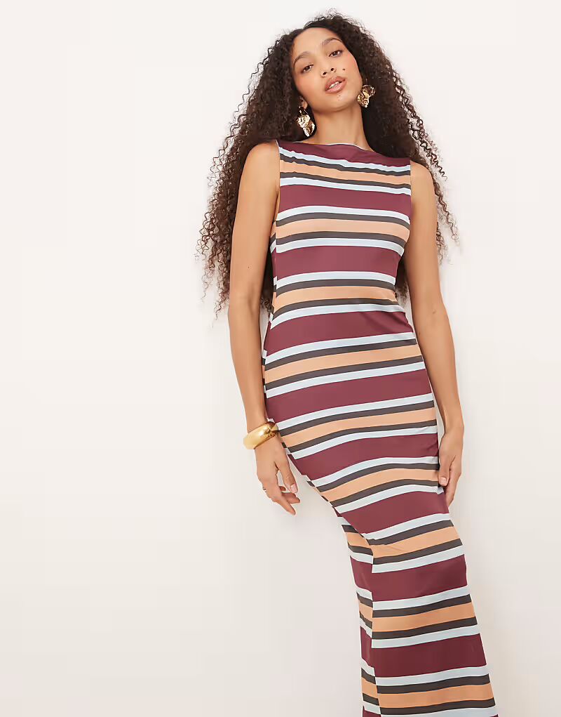 

Платье макси ASOS DESIGN в полоску с вырезом-лодочкой и заниженной спиной