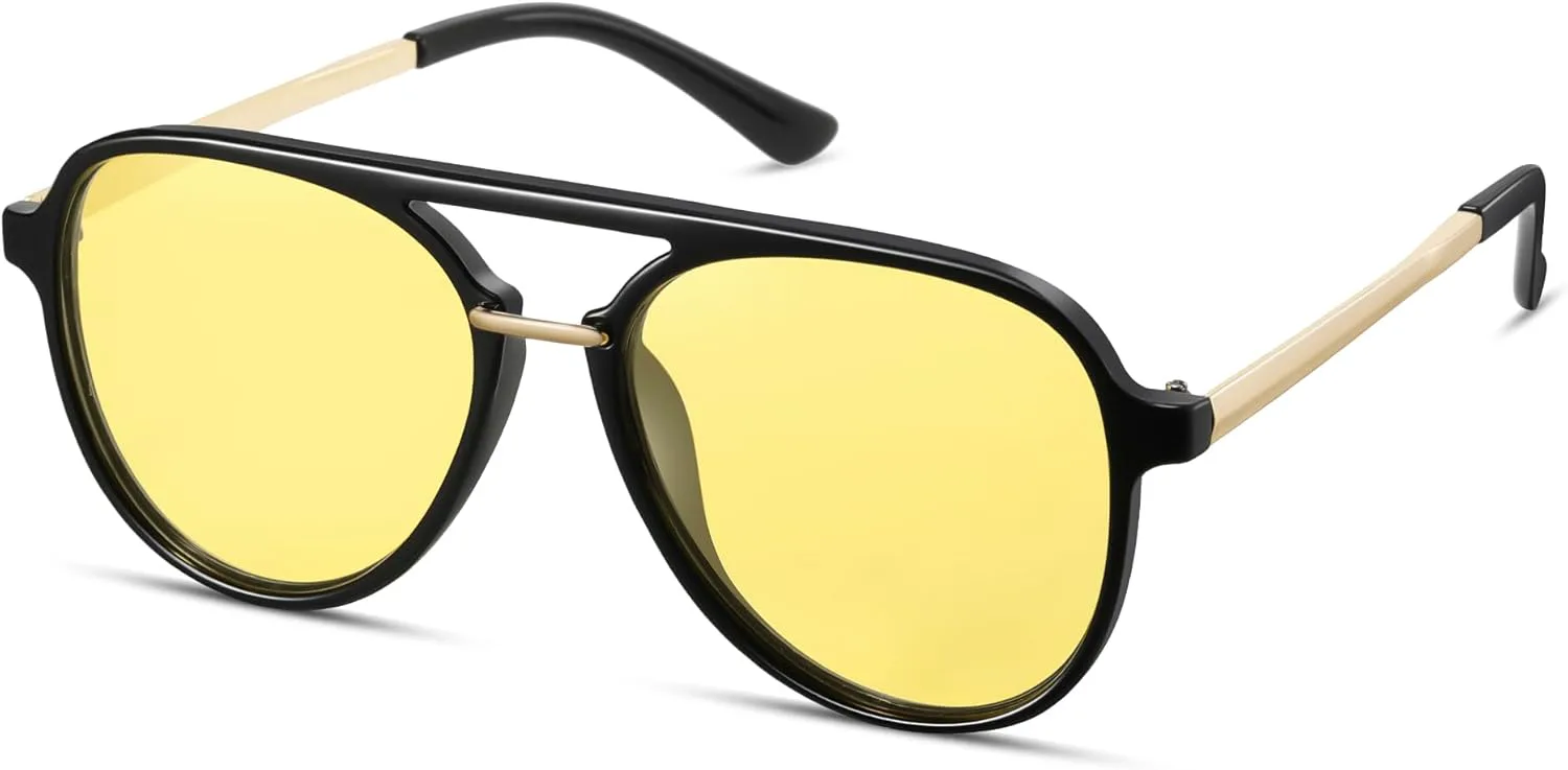 

Поляризованные солнцезащитные очки-авиаторы для женщин и мужчин, крупная оправа, ретро-стиль, винтаж 70-х, модель CL1392 Colrea, Black Frame/Yellow Lenses