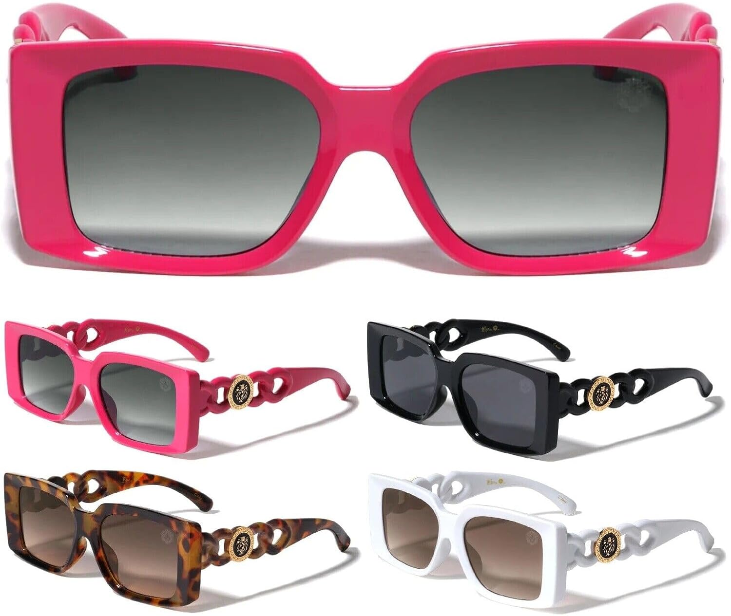 

Солнцезащитные очки Dweebzilla Square с медальоном в виде головы льва и цепочкой, в спортивном стиле, ретро, ​​дизайнерские, модные, Tortoise & Gold Frame - Brown Gradient Lenses