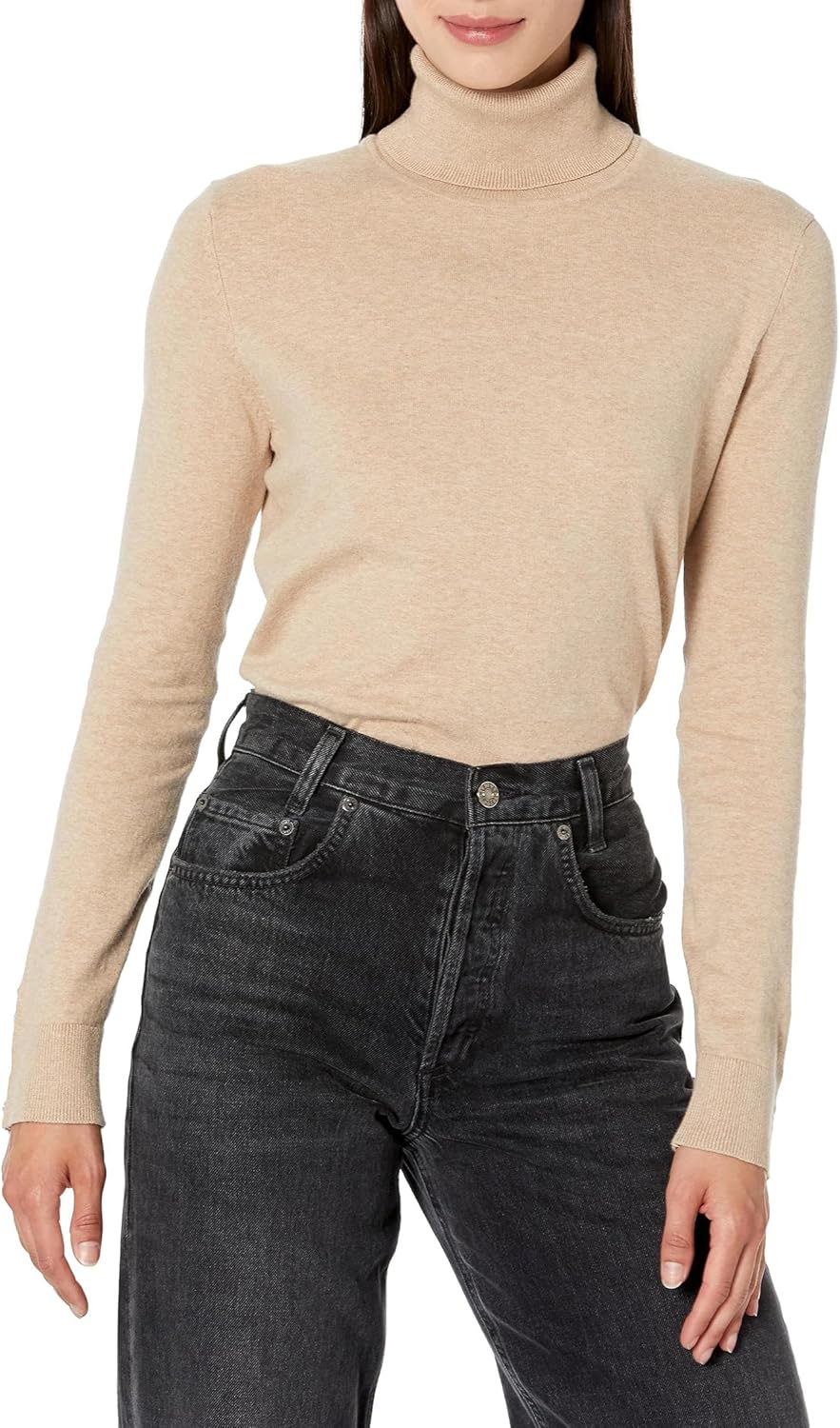 

Легкий однотонный женский свитер с высоким воротом от Tommy Hilfiger, Light Heather Fawn