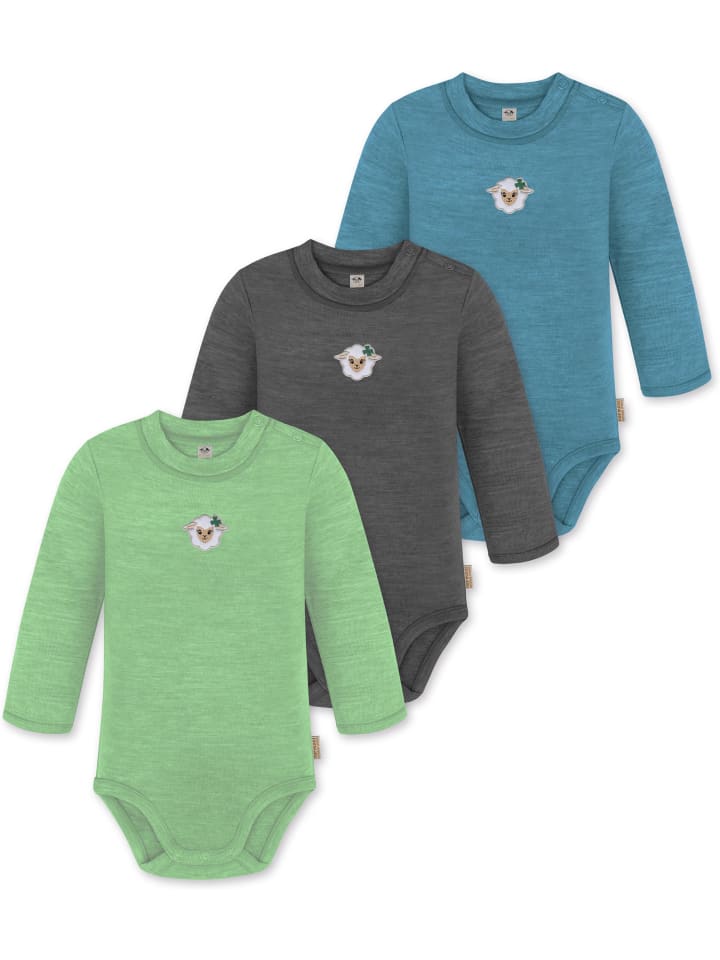 

Normani Outdoor Sports Комплект из 3 детских боди с длинными рукавами из мериносовой шерсти "Туай" в сине-антрацитово-зеленой расцветке