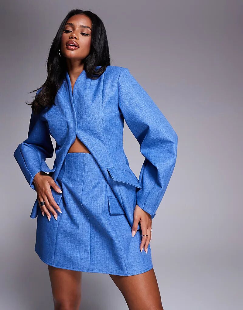 

Мини-юбка ASOS LUXE из структурированного льна, синее изделие из шамбре
