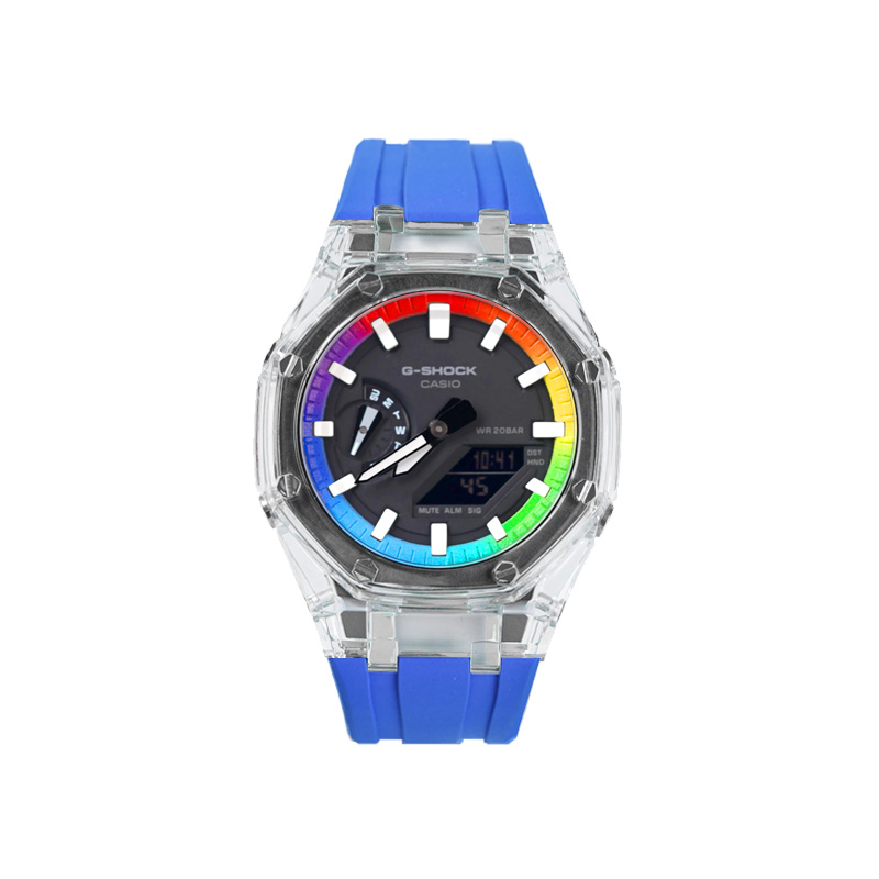 

CASIO Часы Unisex Liquid Crystal/Analog Dual Display Series 48.5mm Black Watch, Rainbow Paradise Glacier Blue