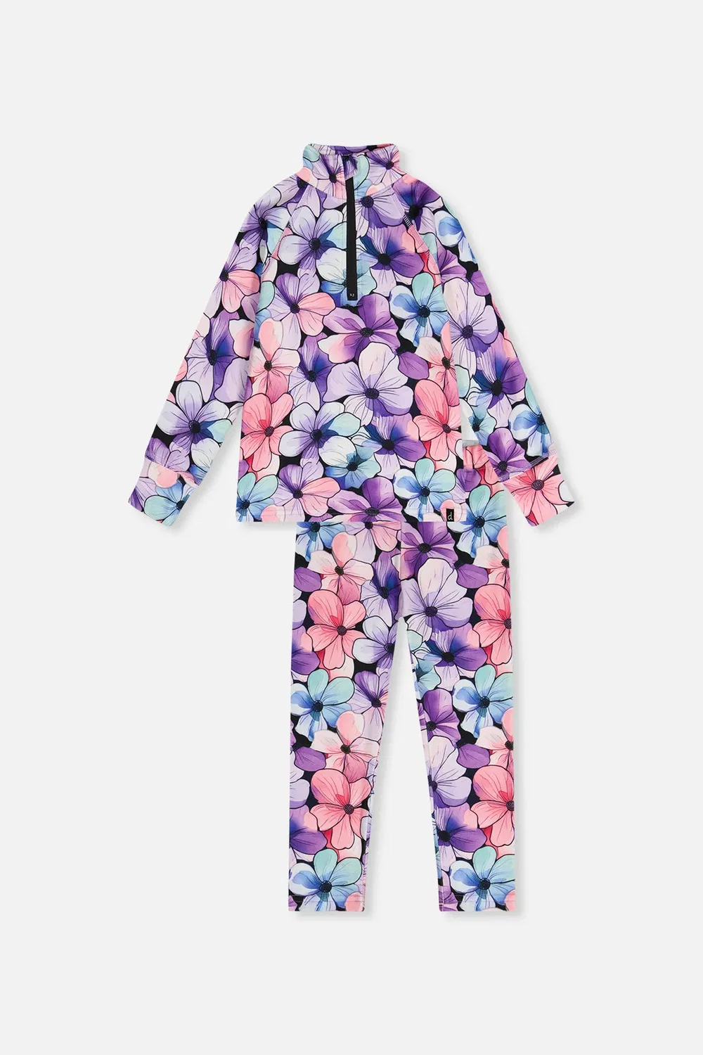 Детский термокомплект из двух предметов с цветочным принтом Deux par Deux, Purple Floral Print