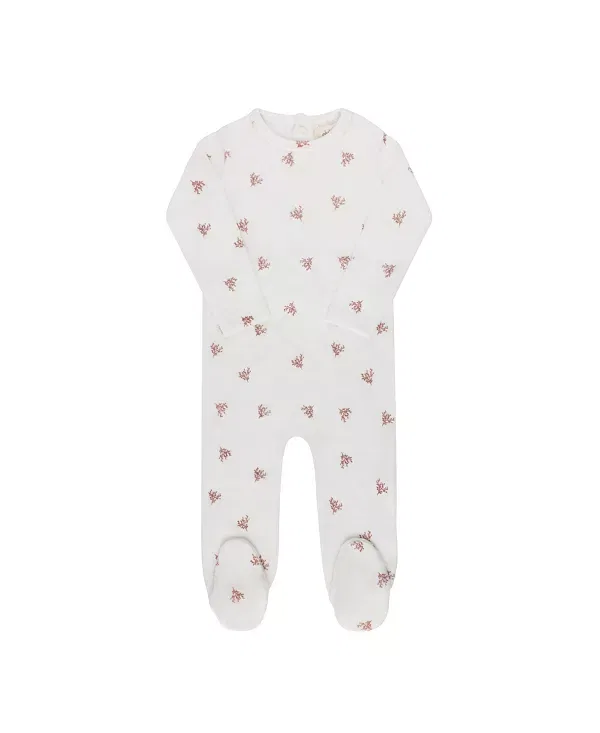 Детский комбинезон с принтом Unisex velour leaf pattern collection footie - baby Ely'S & Co., Ivory Girl