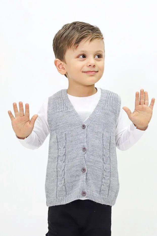 Детский кардиган с пуговицами, хлопковый, Baby buttoned knitwear cardigan & vest, Cloudy Kids, Gray — фото 2