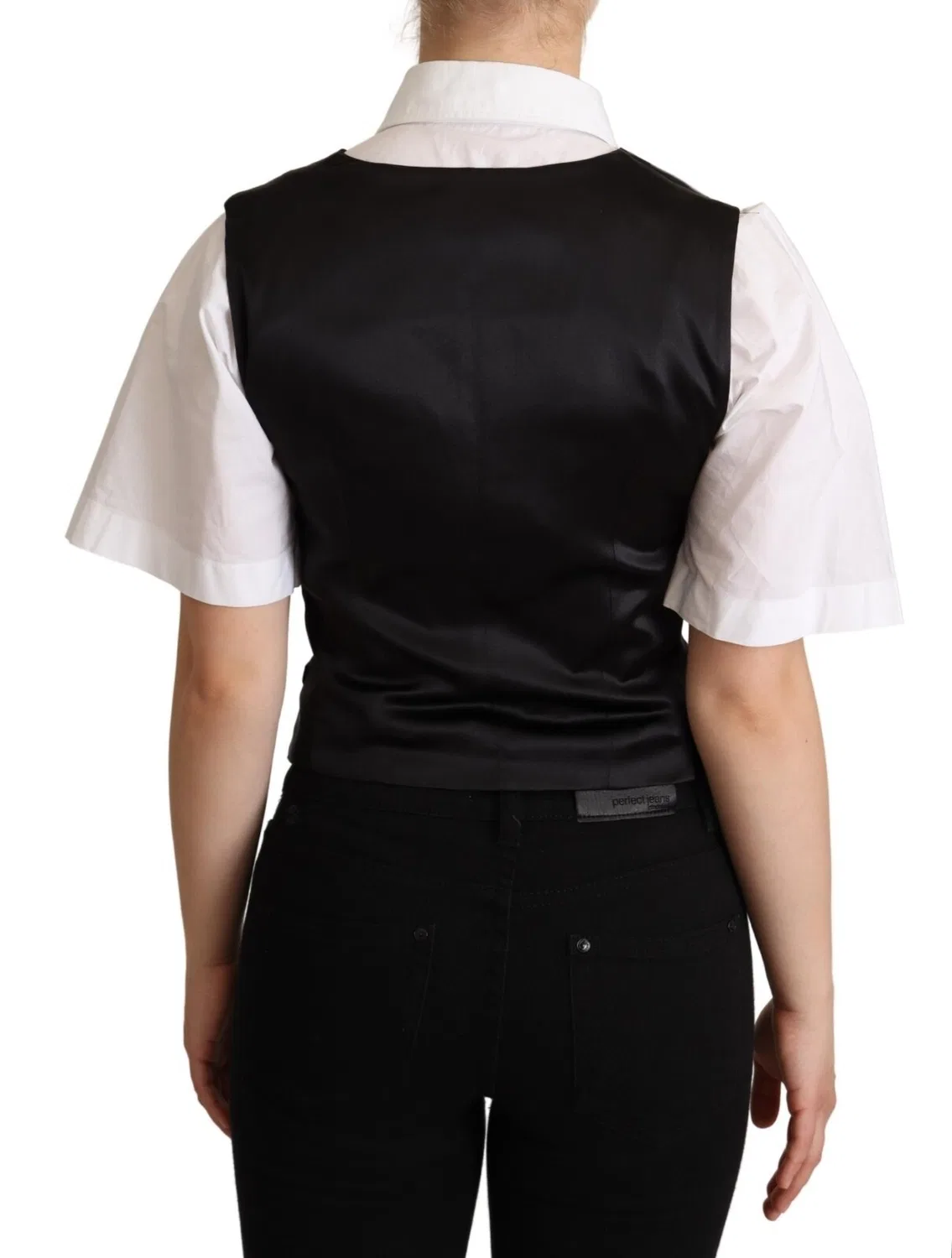 Женский жилет без рукавов из шелка Sleeveless Vest Waistcoat Dolce & Gabbana, Black — фото 4