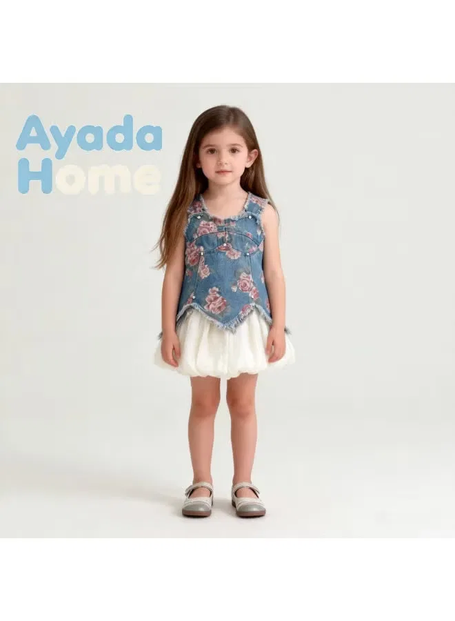 Комплект для девочки с принтом роз, модель Rose Print Distressed Denim, Ayada Home