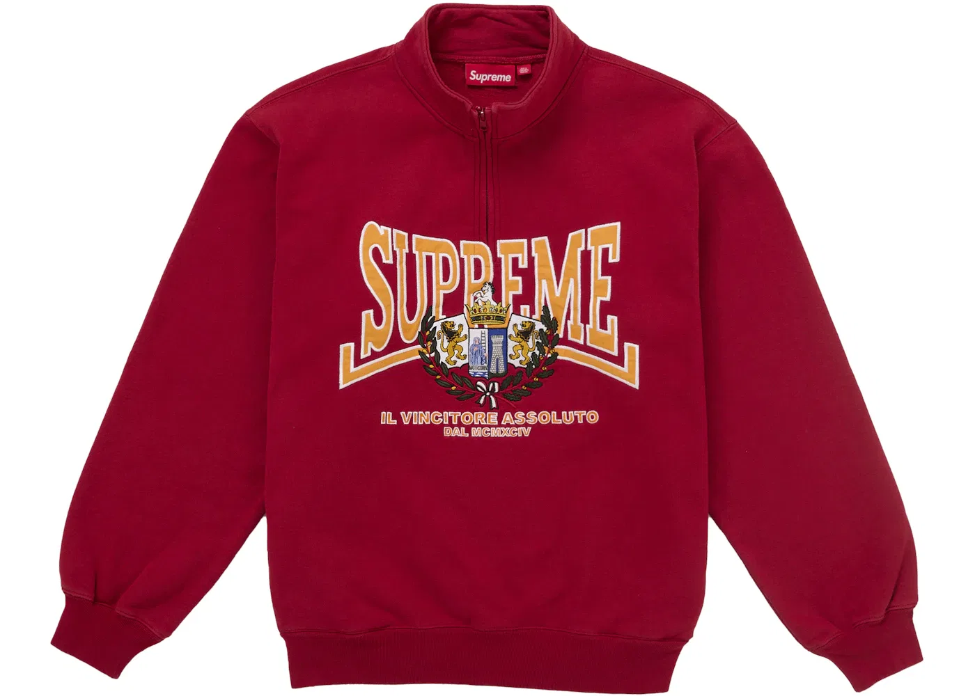 Мужской пуловер с аппликацией Supreme Crest Half Zip Pullover Supreme, Red