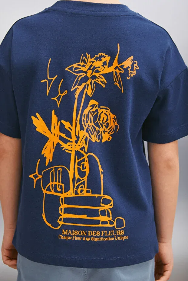 Детская футболка хлопковая Davy men's navy blue t-shirt Grimelange, Navy Blue — фото 2