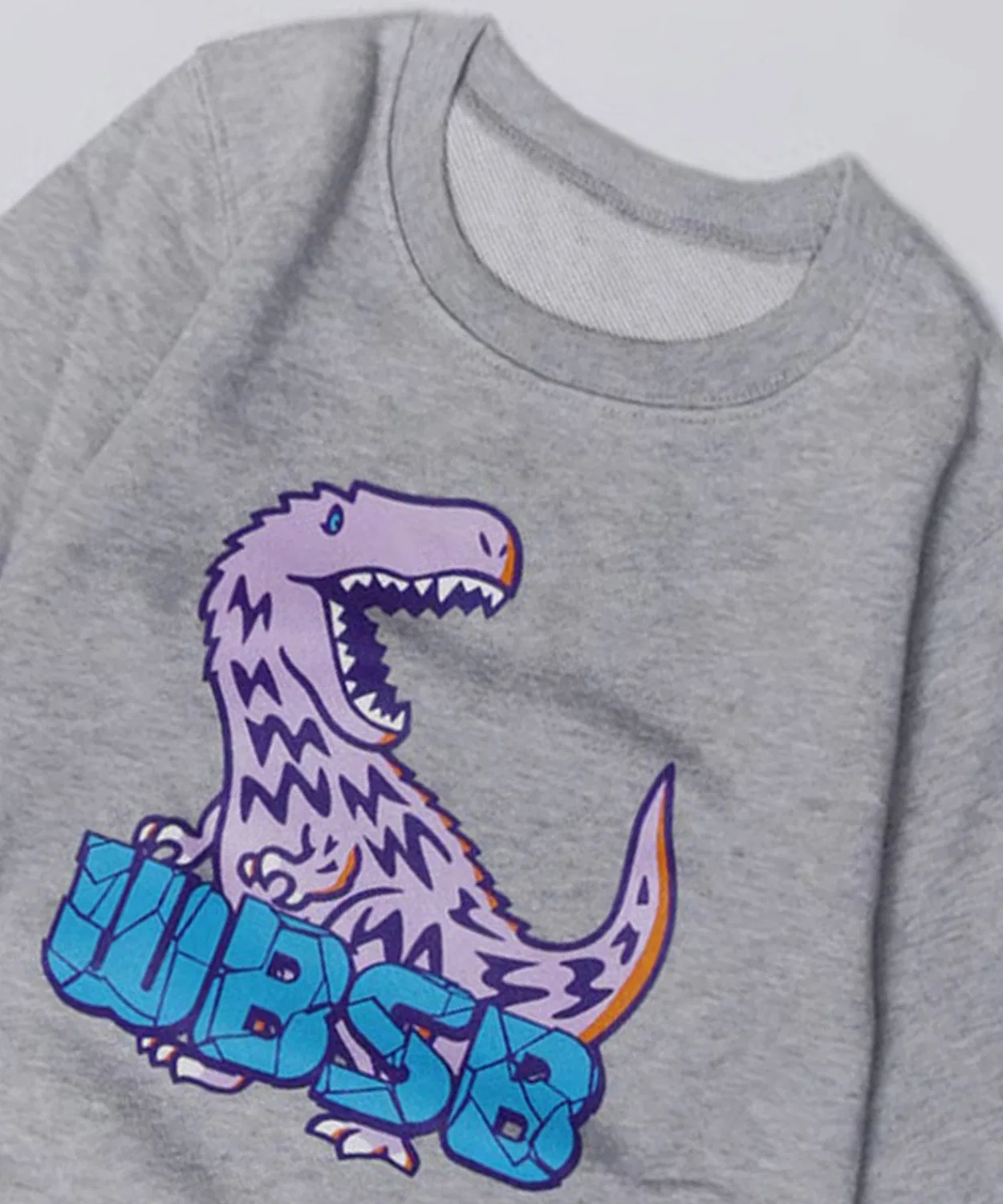 Детский свитшот с длинным рукавомс принтом Dinosaur WBSB, Ash Grey