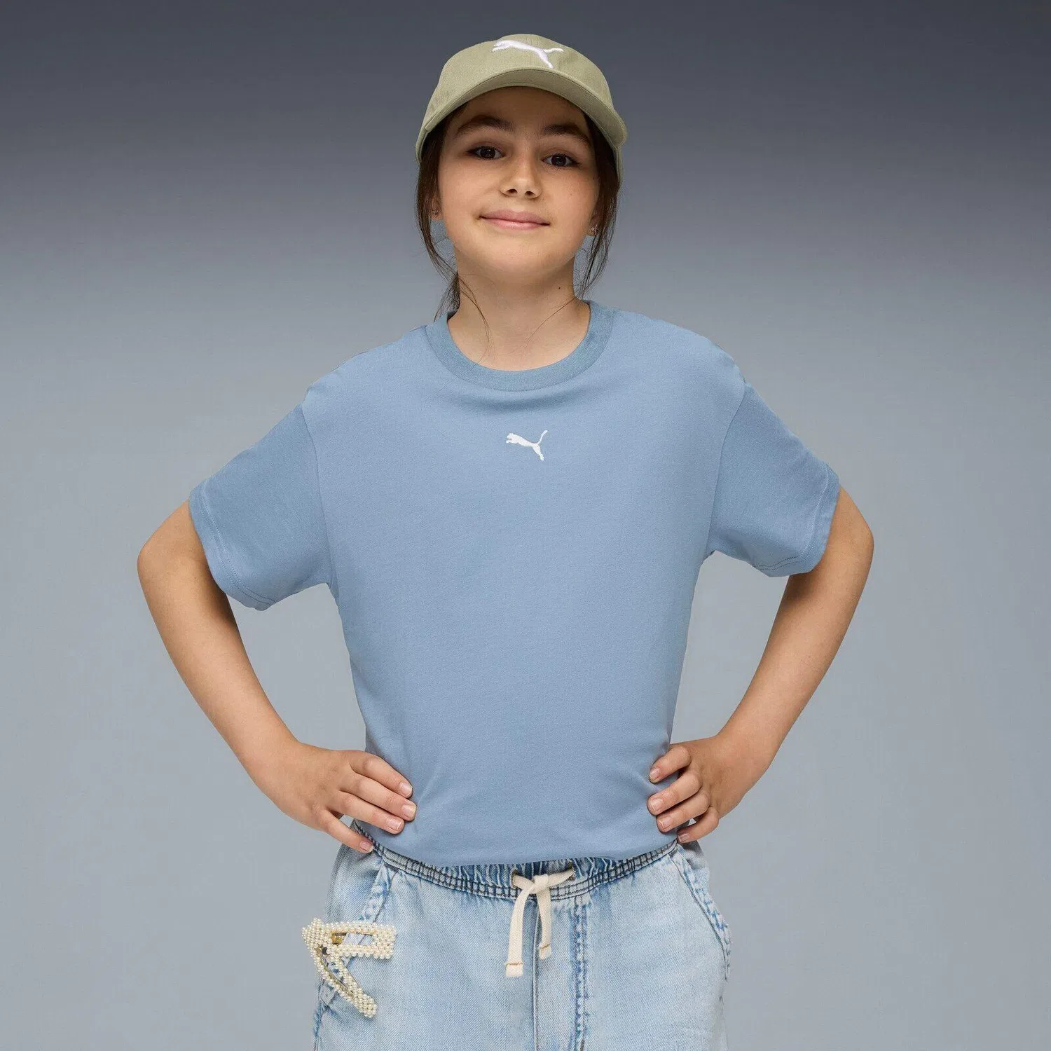 Детская футболка Puma Ess Boxy Tee G, Cool Blue, Blau Weiss Mediterranes Blau — фото 4