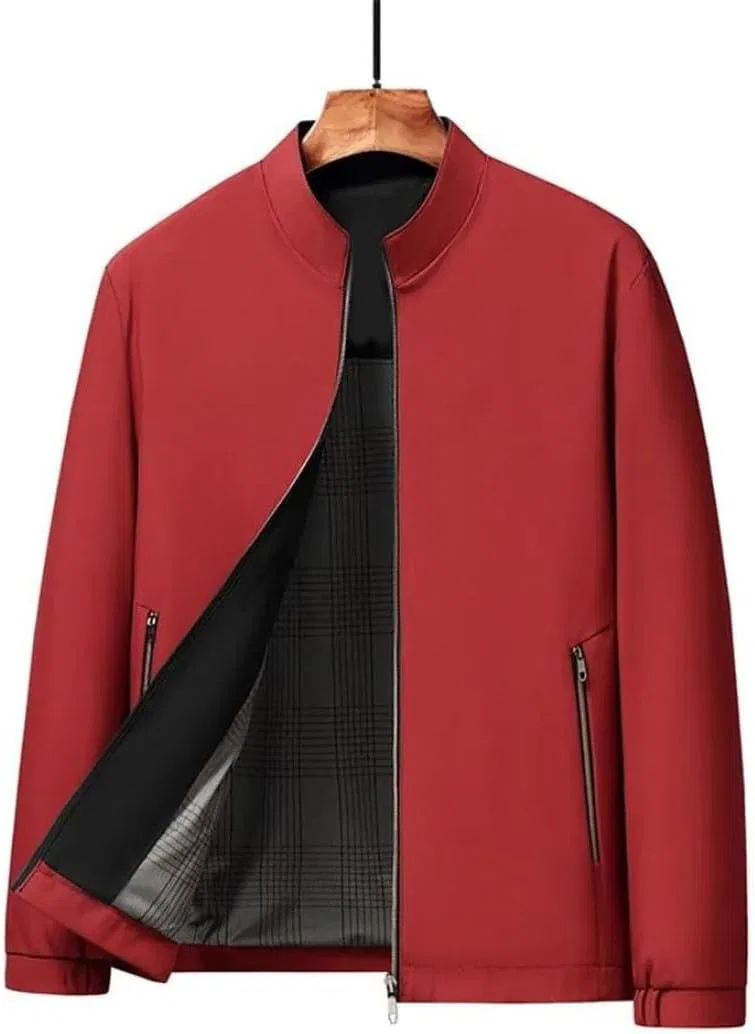 Мужская куртка с воротником-стойкой на молнии, с длинным рукавом, Slim Fit, Brick-red — фото 2