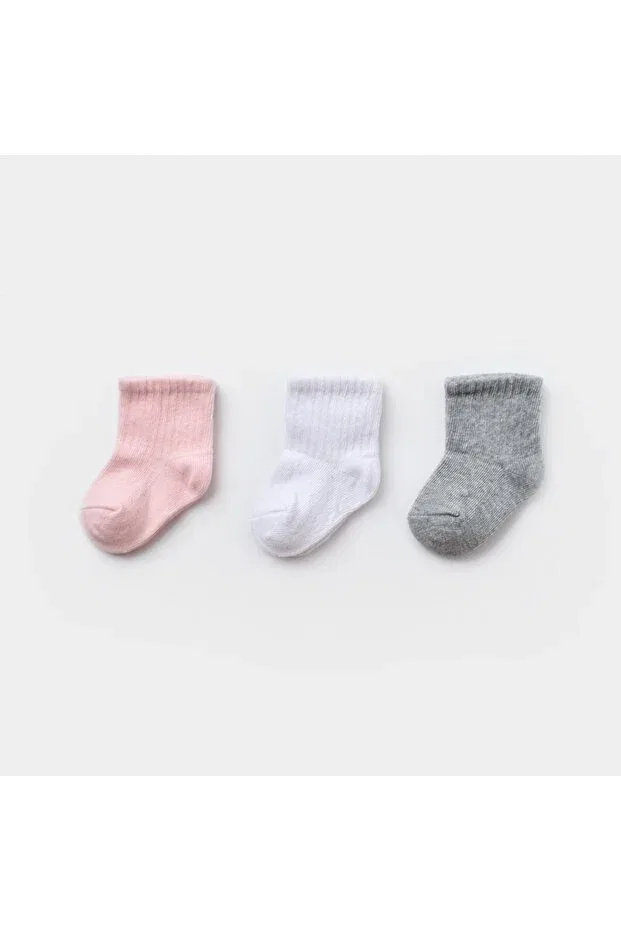 Детские носки для новорожденных хлопковые Biorganic, Gray-Pink-White