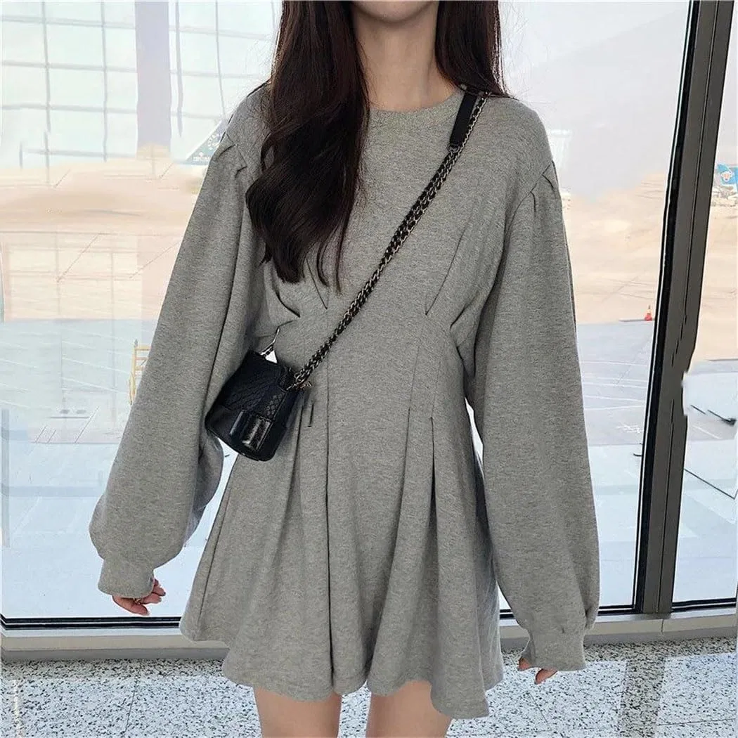 Женское платье с круглым вырезом длинным рукавом, Gray — фото 2