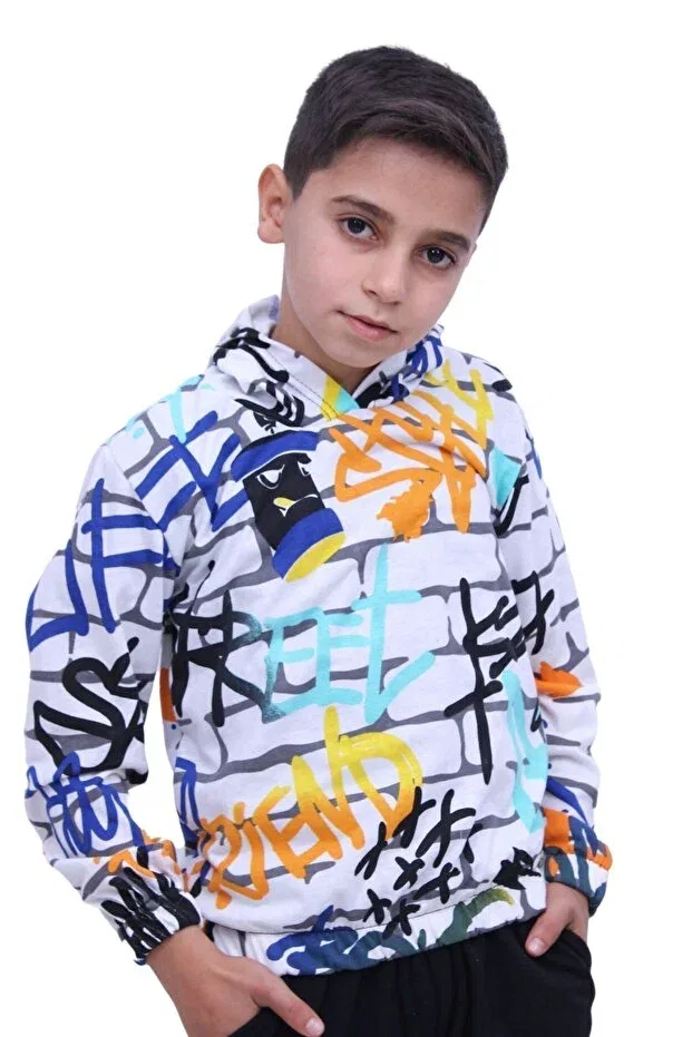 Детское худи для девочек с принтом Emoji patterned hooded sweatshirt 2 threads Ya Ko Kids, White
