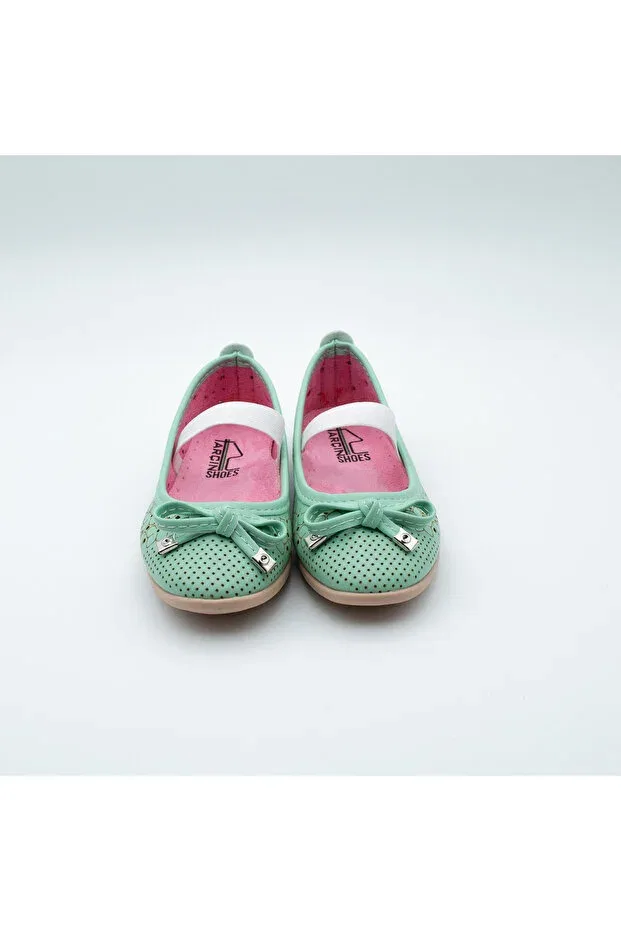 Детские туфли-балетки для девочек с бантом Arçın Shoes, Water Green — фото 3