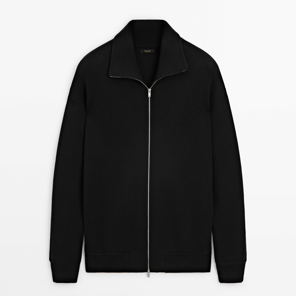 

Кардиган Massimo Dutti Cotton Zip-up Knit, черный