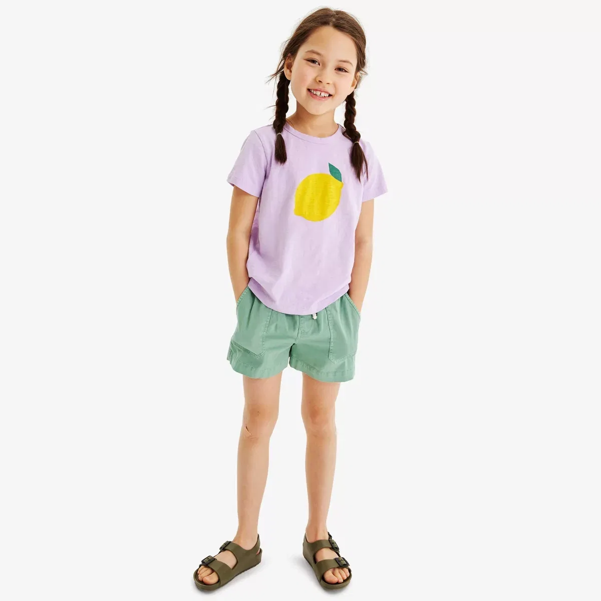 Детские шорты для девочек хлопковые с заниженной талией Primary Garment Dyed Stretch Chino Midi Short, Cactus — фото 2