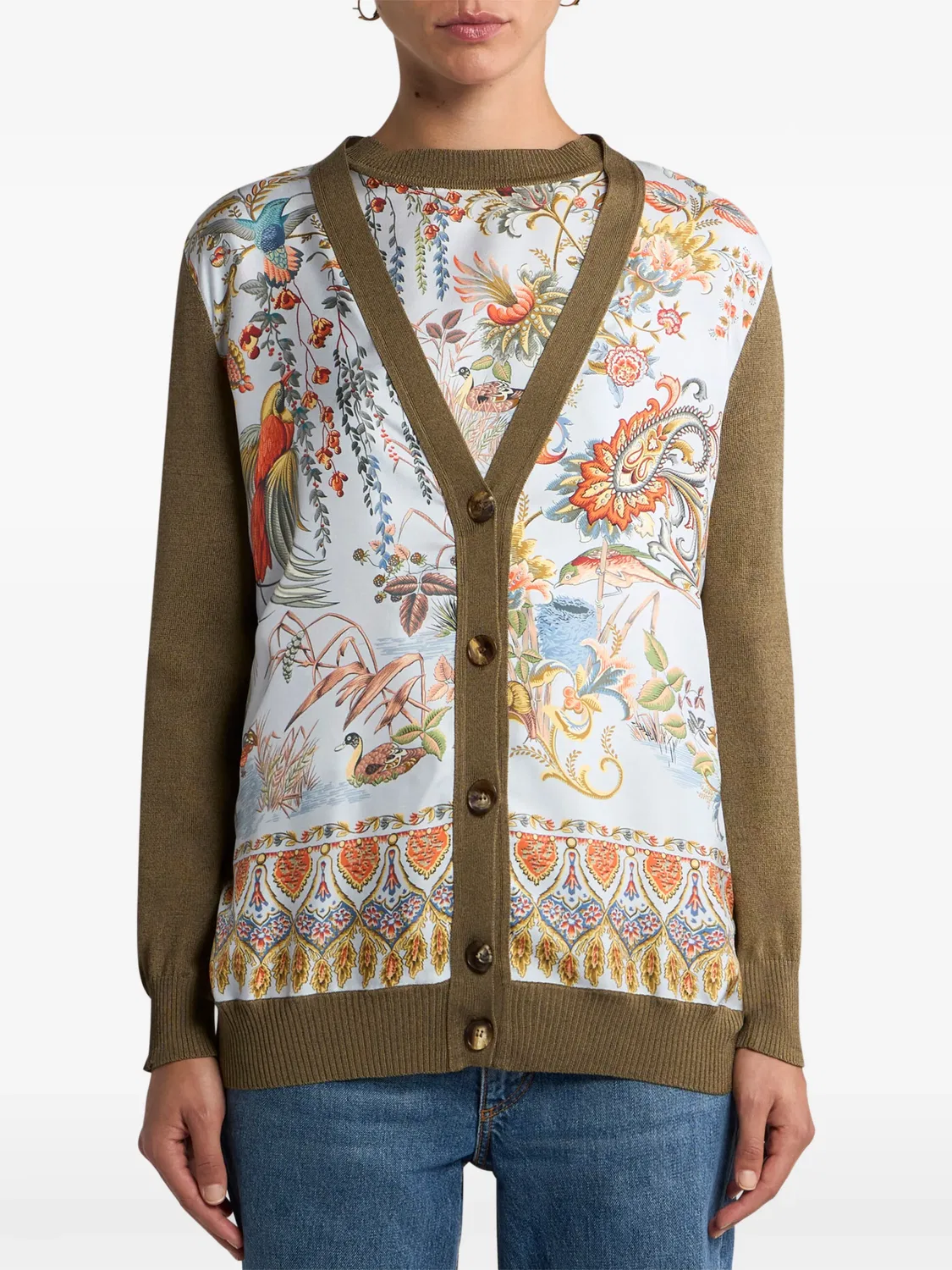 ETRO Кардиган с цветочной вставкой, коричневый — фото 4