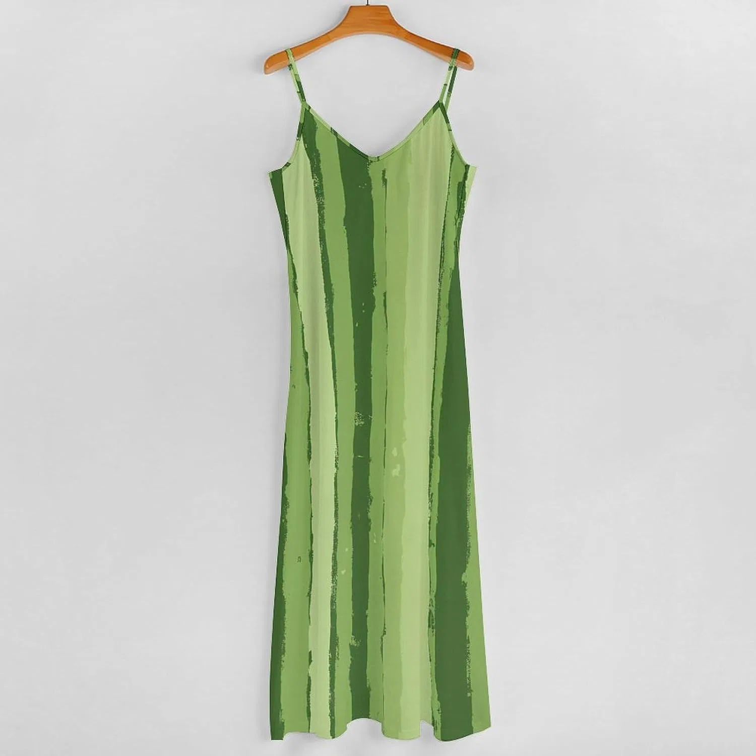 Женское свободное платье-макси на бретелях с полосками, Green Stripes — фото 4