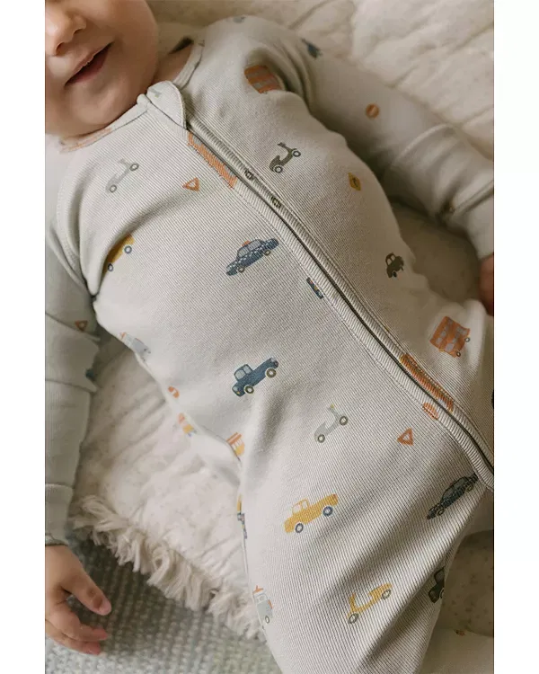 Детский комбинезон-слип с принтом Unisex Ribbed Sleeper Footie - Baby Pehr, Rushmist — фото 3
