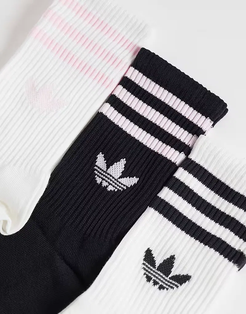 Набор из трех пар носков Adidas Originals с тремя полосками: черные, белые и розовые — фото 2