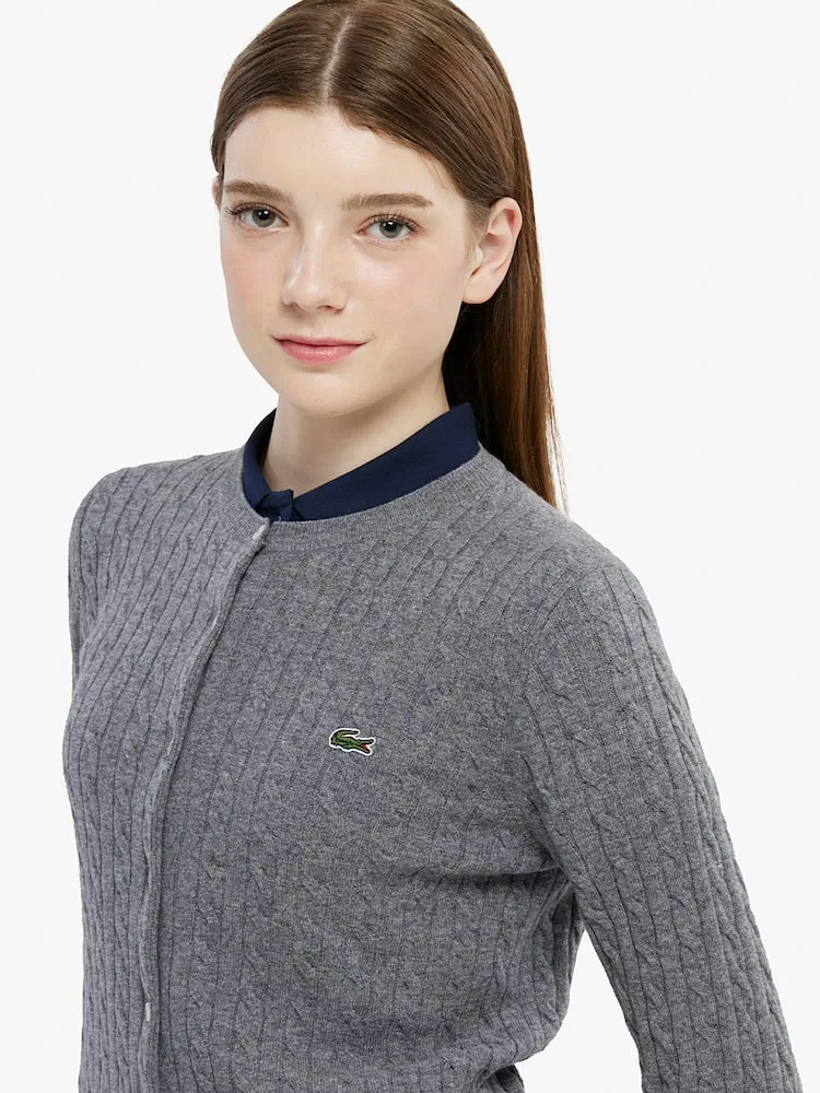 Кардиган женский LACOSTE AF092E-55N, кабель-вязаный, Antique Silver — фото 2